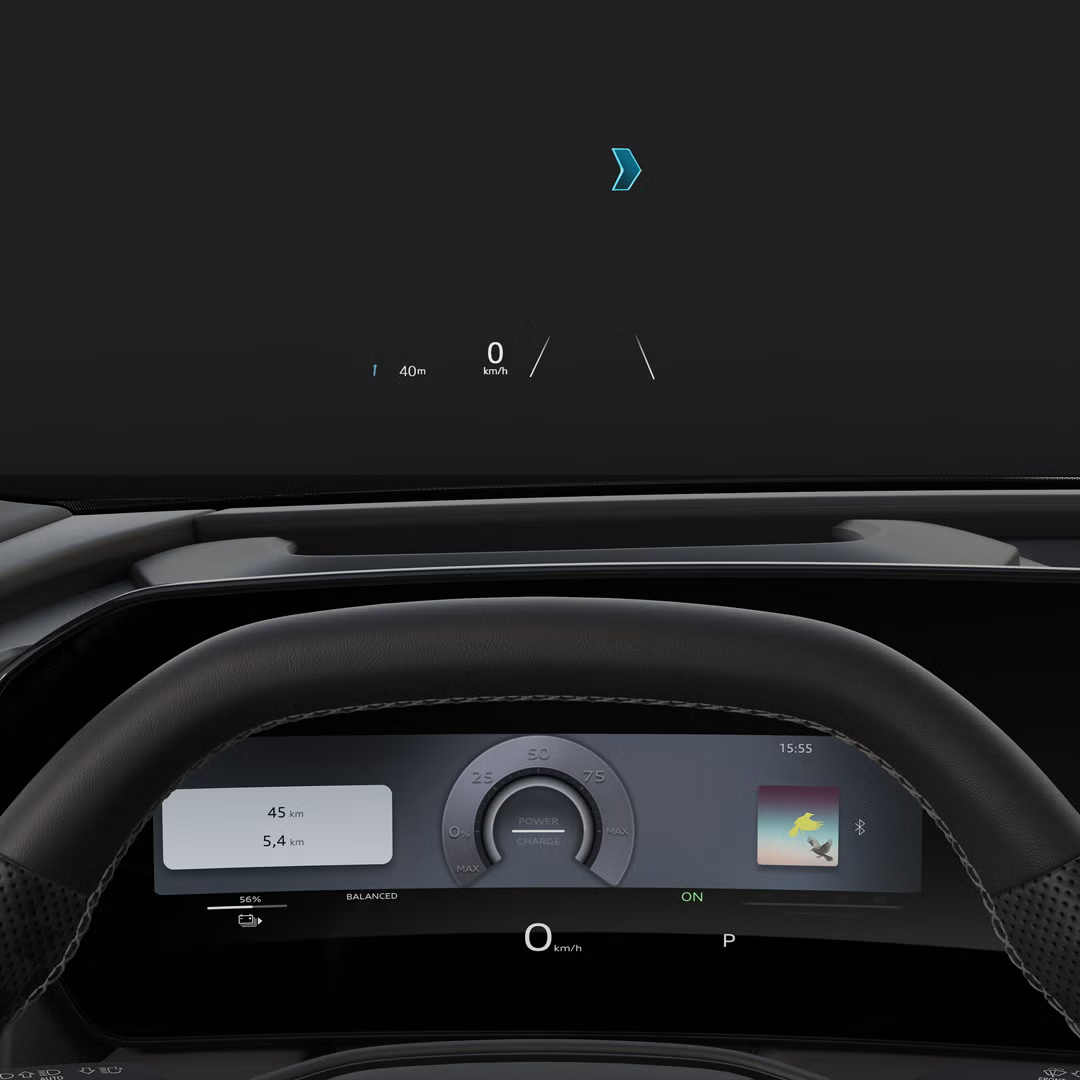 Nahaufnahme des Augmented-Reality-Head-up-Display auf der Windschutzscheibe des Q4 Sportback e-tron.